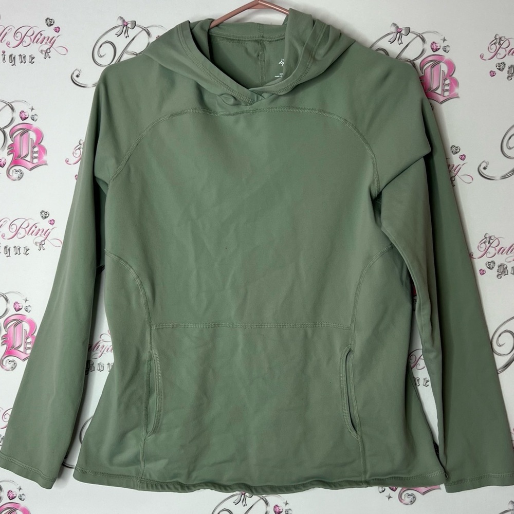 Prana sweater hoodie pull over stretchy olive Green Hooded Sweatshirt